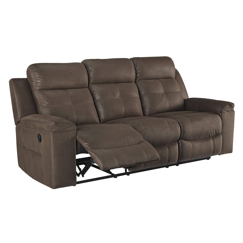 Jesolo Modern Faux Leather Manual Pull Tab Double Reclining Sofa, Dark Brown