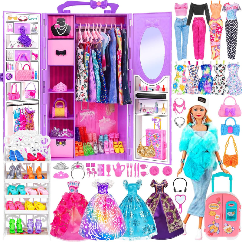 Doll And Accessories Doll Closet Playset With 106 Pcs Doll Clothes And Acce