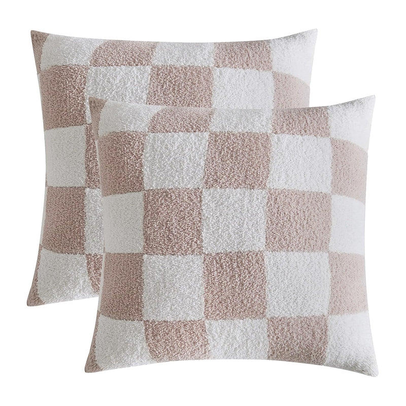 Set Of 2 Ultra Soft Cozy Buffalo Checkerboard Fluffy Microfiber Checker Knitte