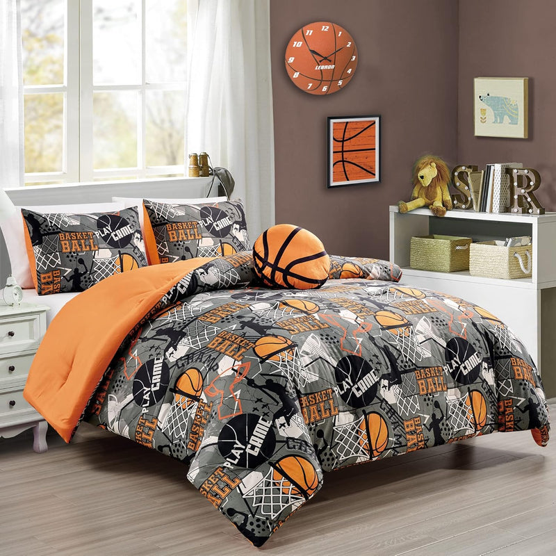 4-Piece Kids Bedding Comforter Set - Soft Microfiber Gray Orange Multi-Color B