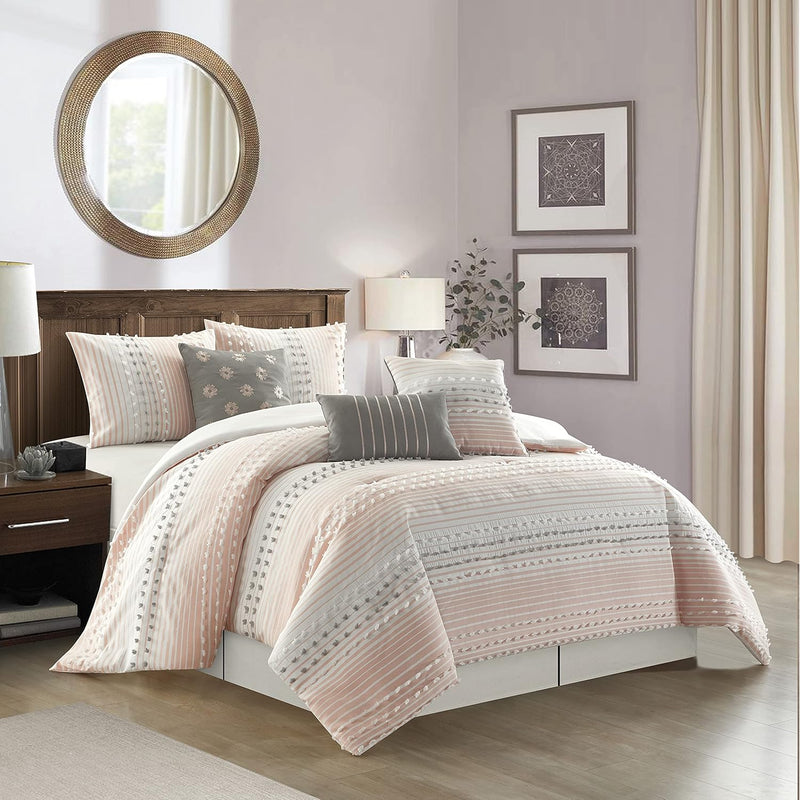 Stratford Park Pink Girls Comforter Set King Size, Ultra Soft 7 Piece Clip Bed