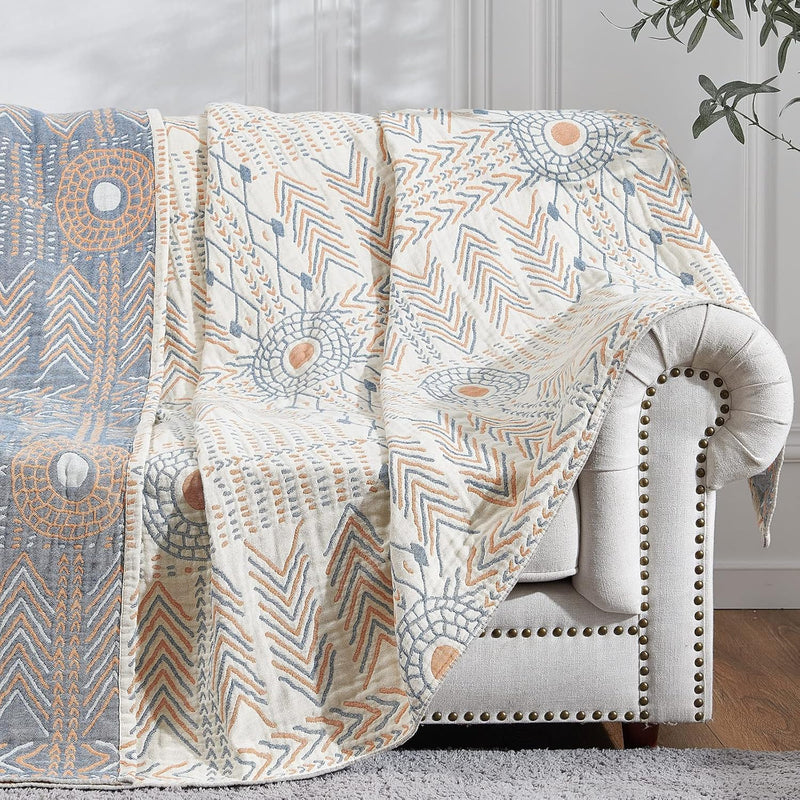 Orange Throw Blanket For Couch Boho Throw Blanket 100% Cotton Blanket Twin Siz