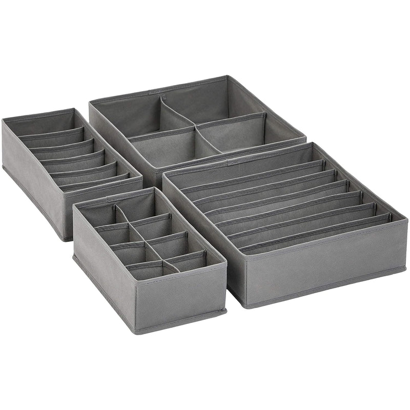 Dresser Drawer Storage Organizer For Undergarments, Set Of 4 - Gray