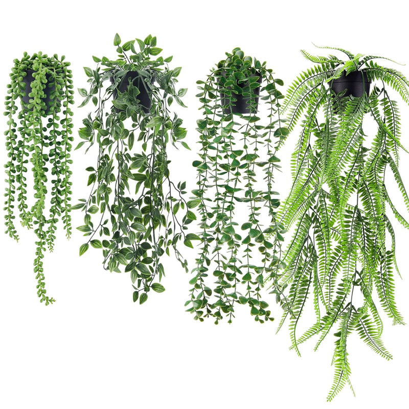 4 Packs Fake Hanging Plants Artificial Decor Faux Potted Greenery Hanging Plan