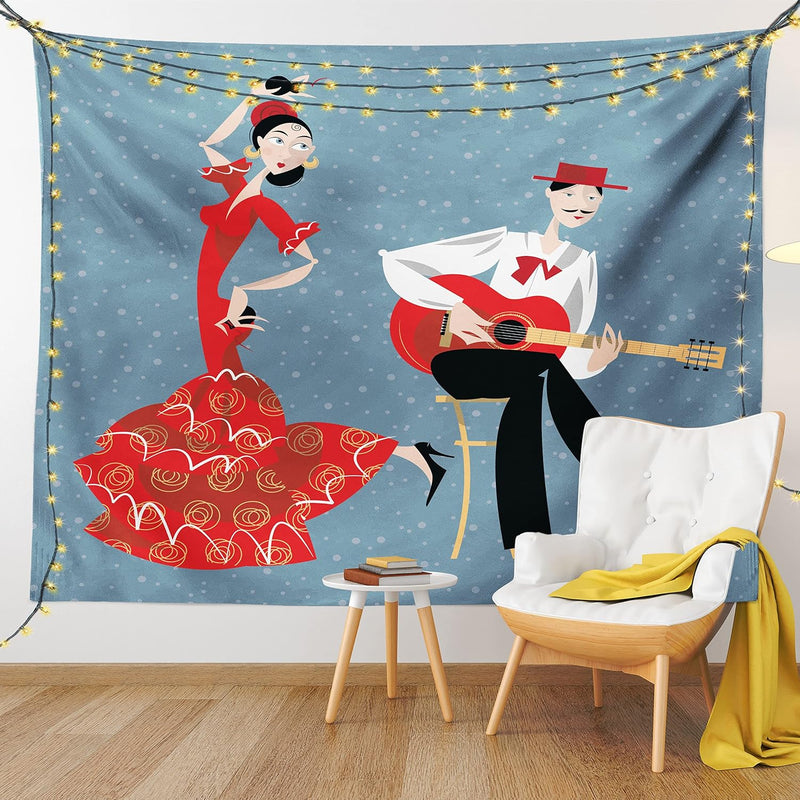 Modern Tapestry, Spanish Artist Couple Flamenco Dancing Girl And The Guitarist