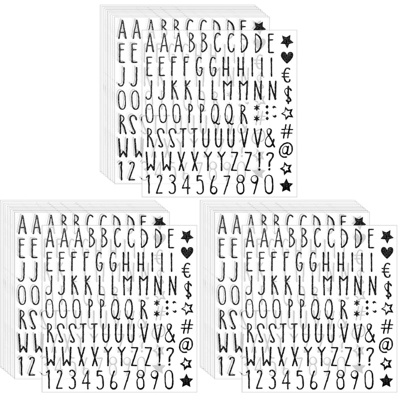 800 Pcs Black Glitter Alphabet & Number Stickers, 10 Sheets for DIY Crafts