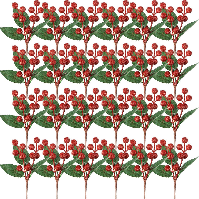 24 Pieces Artificial Christmas Berry Picking Berry Branches Holly Leaves Picki
