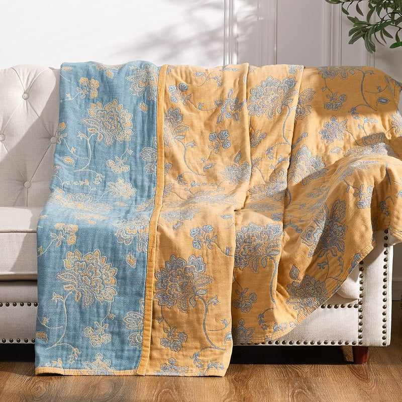 Boho 100% Cotton Blanket Muslin Lightweight Twin Size 4-Layer Throw Blanket Fo