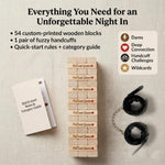 Pull Out Game: Naughty Tower With Handcuffs – Romantic Stacking Blocks - Bedroom Games For Couples With Dares, Truths & Promises – Sexy Date Night And Bedroom Challenge – Great Couple Games For Adults