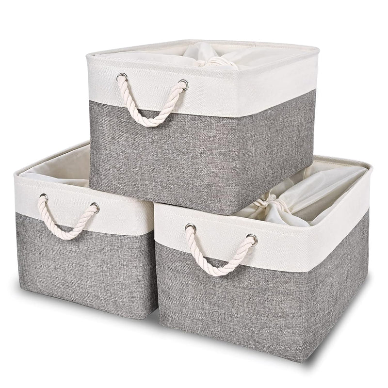 Fabric Storage Bin With Drawstring Closure And 2 Bold Handles, Collapsible Large