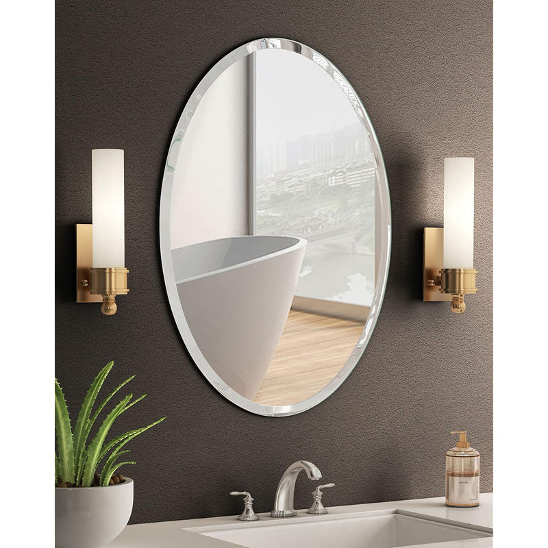 Oval Beveled Polished Frameless Wall Mirror For Bathroom, Vanity, Bedroom (20"