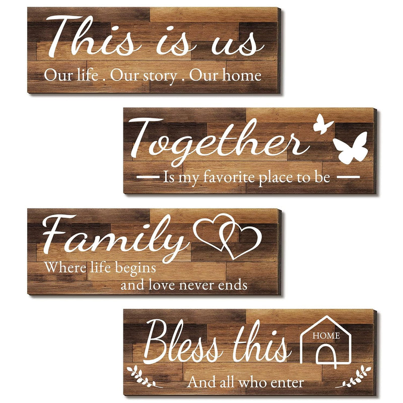 4 Pieces Home Wall Signs, This Is Us/Together/Bless This Home/Family Wall Deco