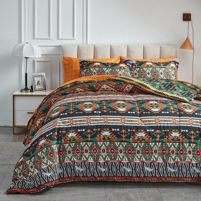 Boho Bed In A Bag 6 Pieces Twin For Kids, Southwestern Bohemian Tribal Striped