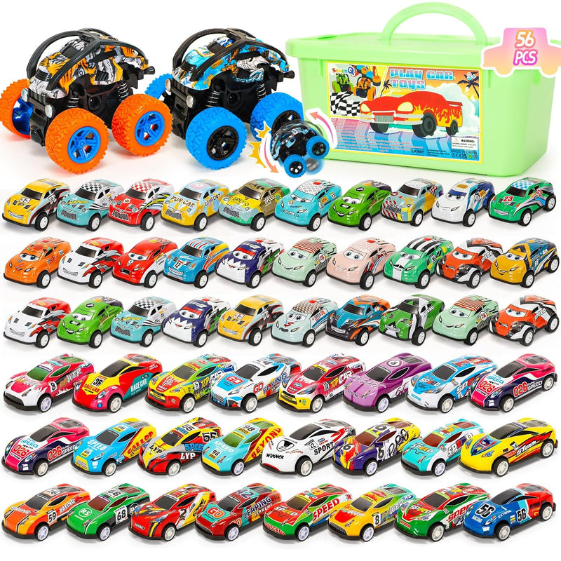 Toy Cars For Kids Ages 4 8, 56Pcs Monster Truck Toys Pull Back Cars With St