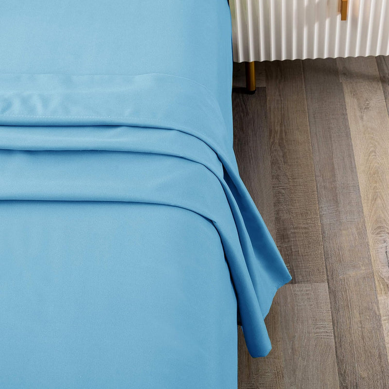 The Solid Color Sky Blue Twin Size Flat Sheets With Soft Silky Touch Made Of P