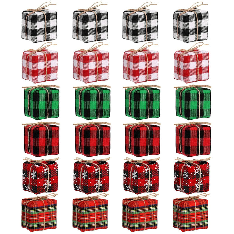 24 Pieces Mini Presents For Crafts Buffalo Plaid Christmas Tree Decoration Pac