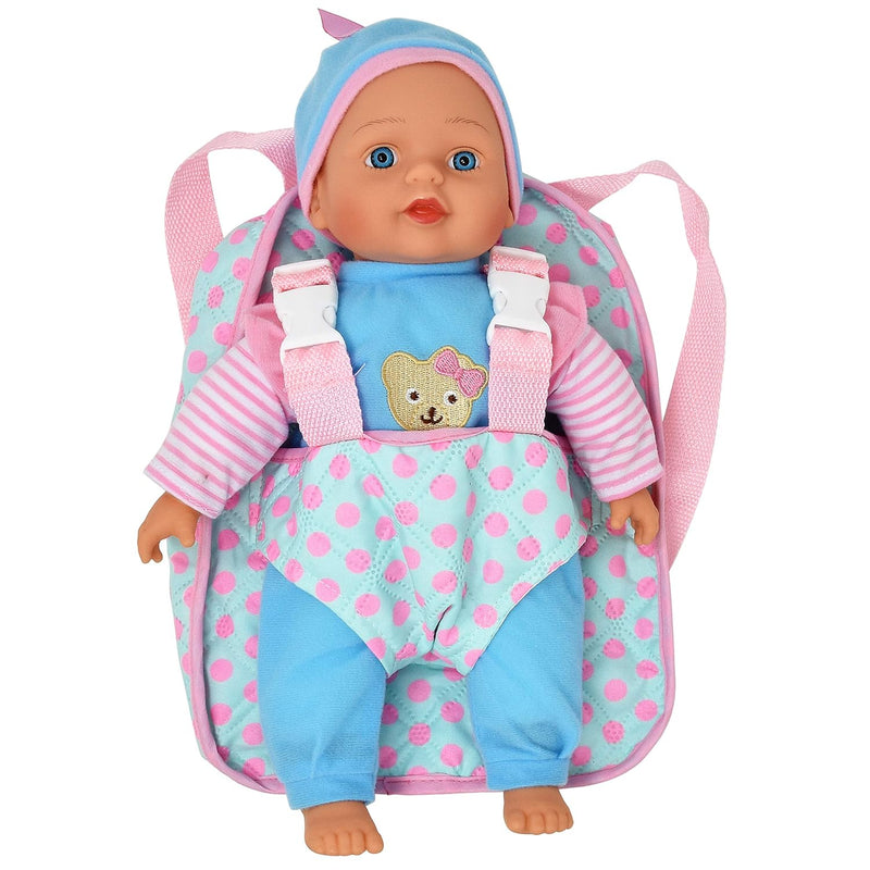 13" Soft Baby Doll With Take Along Pink Doll Backpack Carrier, Briefcase Po