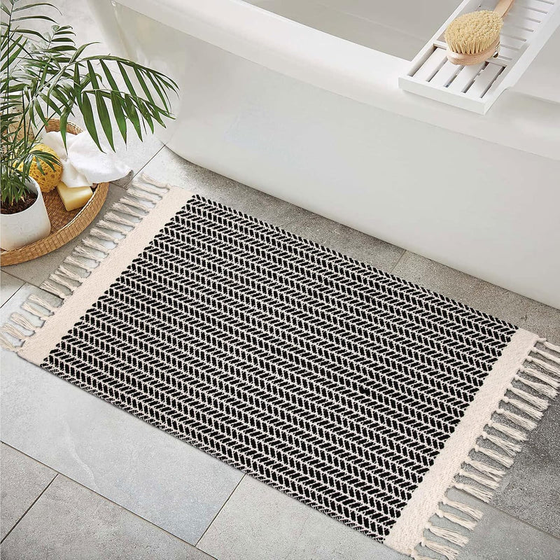Boho Bathroom Rugs, Small 2X3 Front Door Mat Lightweight Kitchen Rug Woven Cot