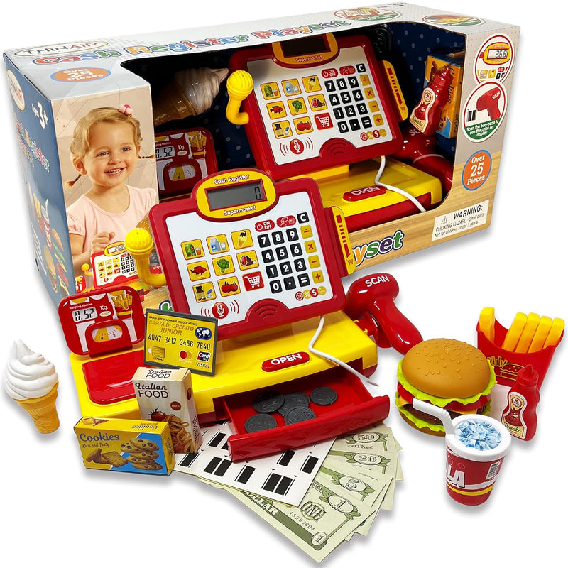 Talking Cash Register For Kids 3 & Up Pretend Play Set Comes With Toy Micropho