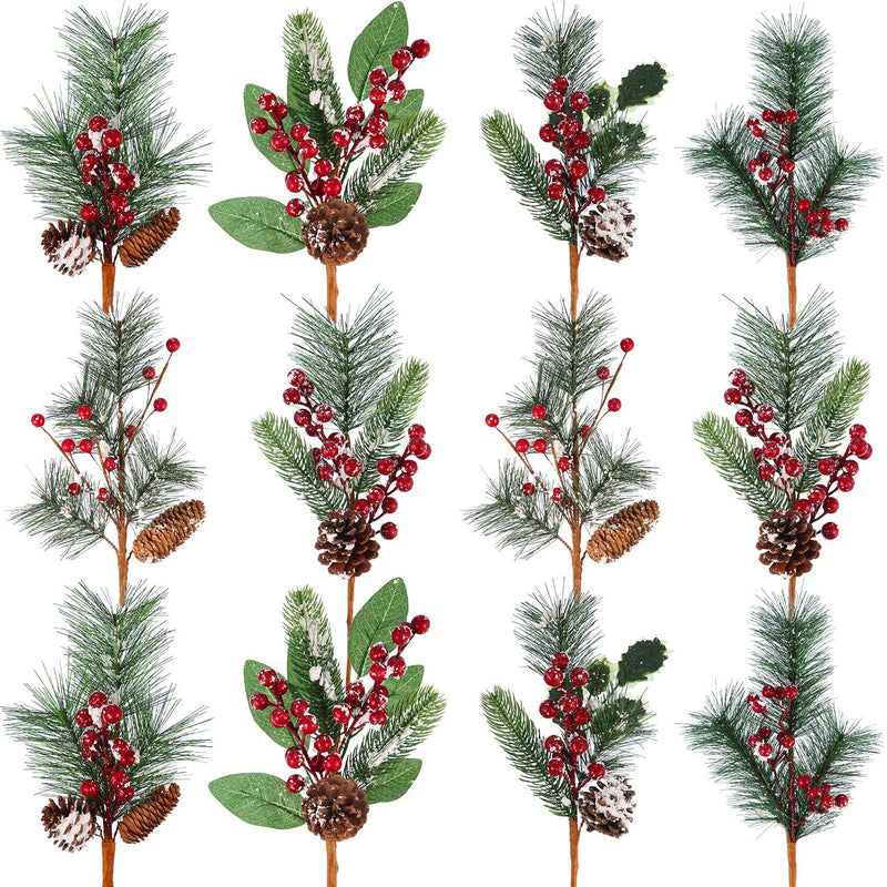 Artificial Pine Tree Branches Christmas Pin Picks 13.8 Inches With Pine Cones