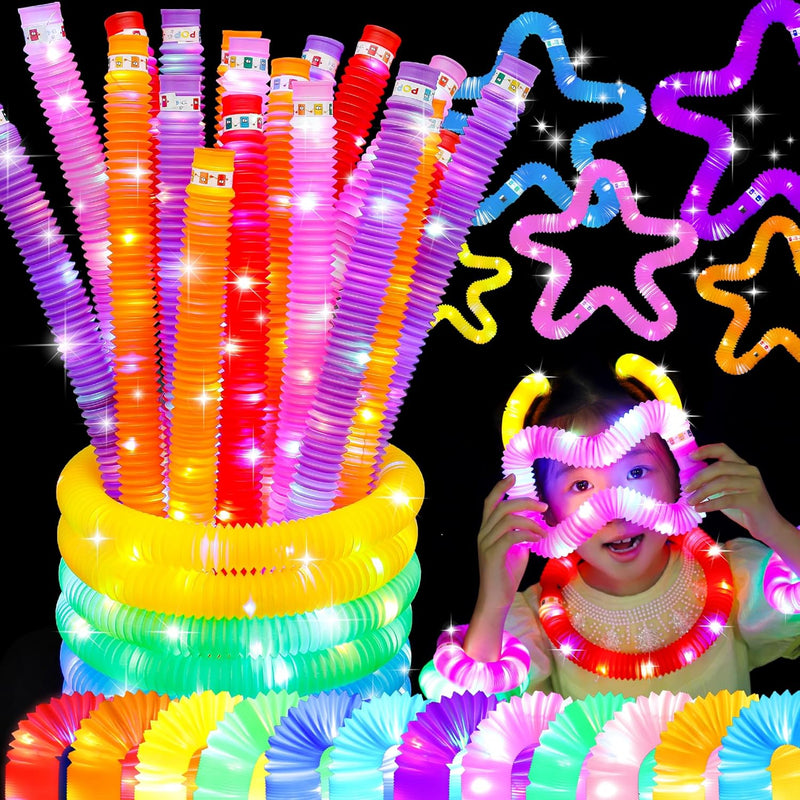 24 Pcs Light Up Glow Pop Tubes, Neon Glow Sticks Party Favors For Kids 3 8 12,