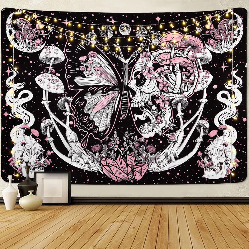 Skull Tapestry Hippie Mushroom Tapestries Aesthetic Moth Tapestry Moon And Sta