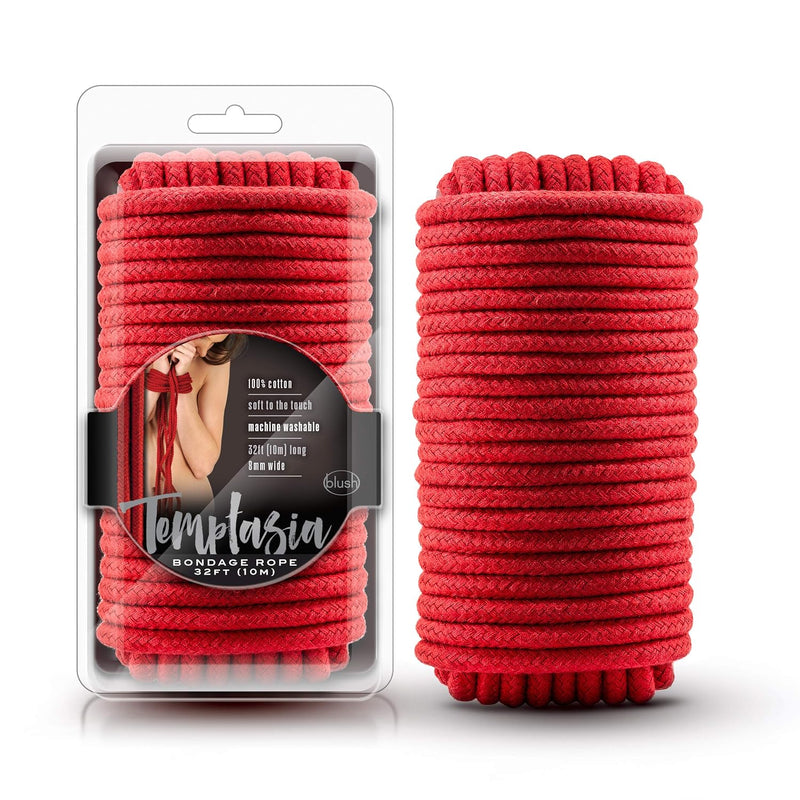Temptasia Red Bondage Rope - 32 Feet No-Slip Shibari Rope Of 100% Cotton Comfortable Bdsm - Easy To Clean Machine Washable -Thick And Sturdy For Heavy Duty Binding - Kinky Sex Toy