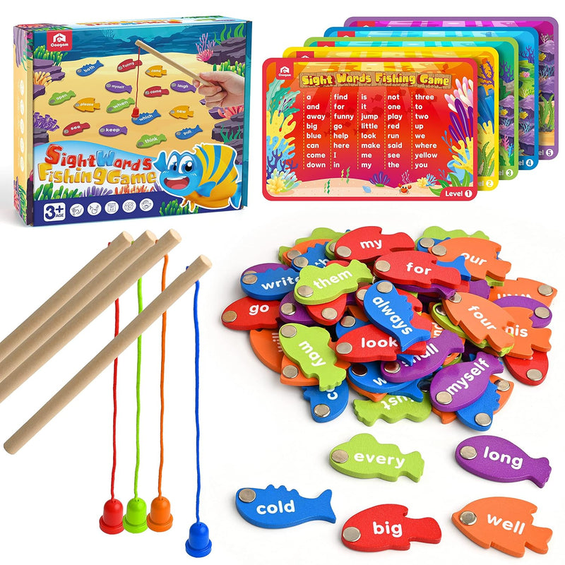 Coogam Wooden Magnetic Fishing Sight Words Game Learning Dolch Word Flashca