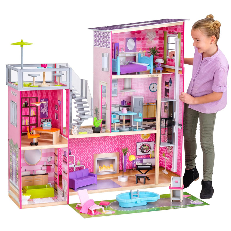 KidKraft Uptown Wooden Modern Dollhouse with Lights & Sounds, Pool and 36 A