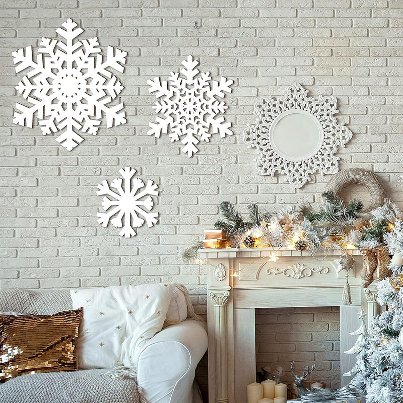 3 Pieces Christmas Wooden, Decoration For Wall Snowflake Shape Sign 3 Sizes Sn