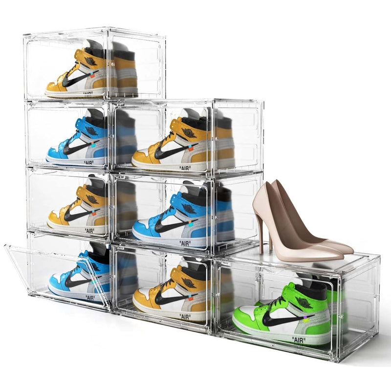 8 Pack Shoe Boxes Clear Plastic Stackable, Large Shoe Storage Organizer With Lid