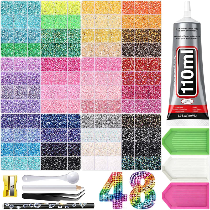 100800 Pcs Bedazzling Kit, 48 Colors Rhinestones with Glue & Tools