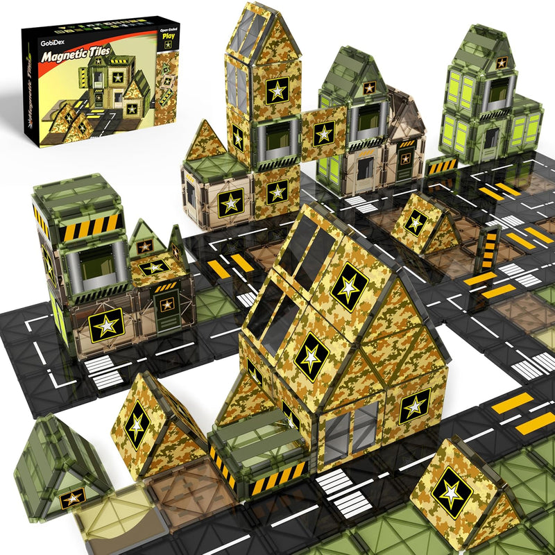 GobiDex Magnetic Tiles Army Toys, Military Base Magnet Tiles Building Block