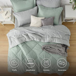 Sage Green Queen Comforter Set - 7 Pieces Reversible Bed Set Sage Green Bed In A Bag Queen With Comforters, Sheets, Pillowcases & Shams, Queen Bedding Sets