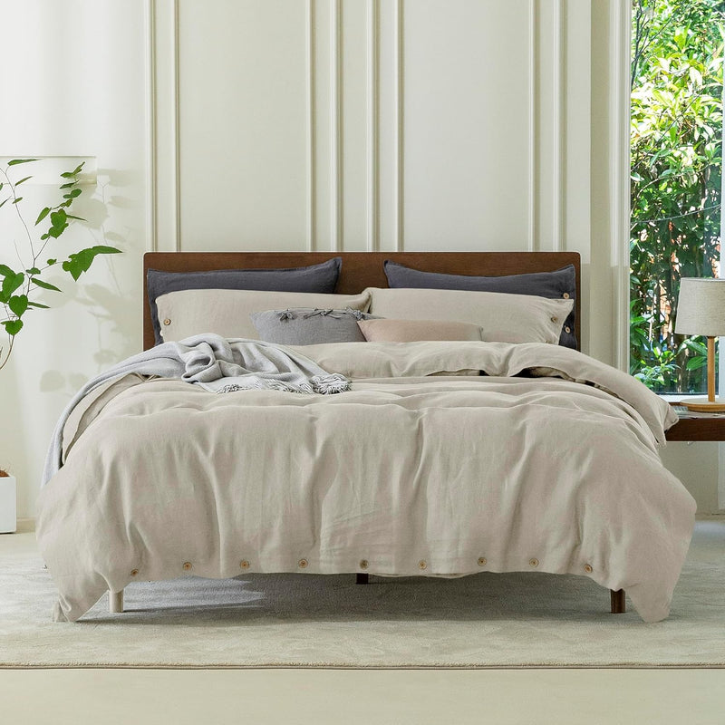 100% Pure Linen Duvet Cover Set Queen Size90X90Inch 3Pcs (1 Duvet Cover,2 Pill