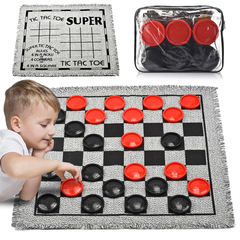 Giant Checkers Board Game Set,3 In 1 Jumbo Tic Tac Toe Game,Classic Checker