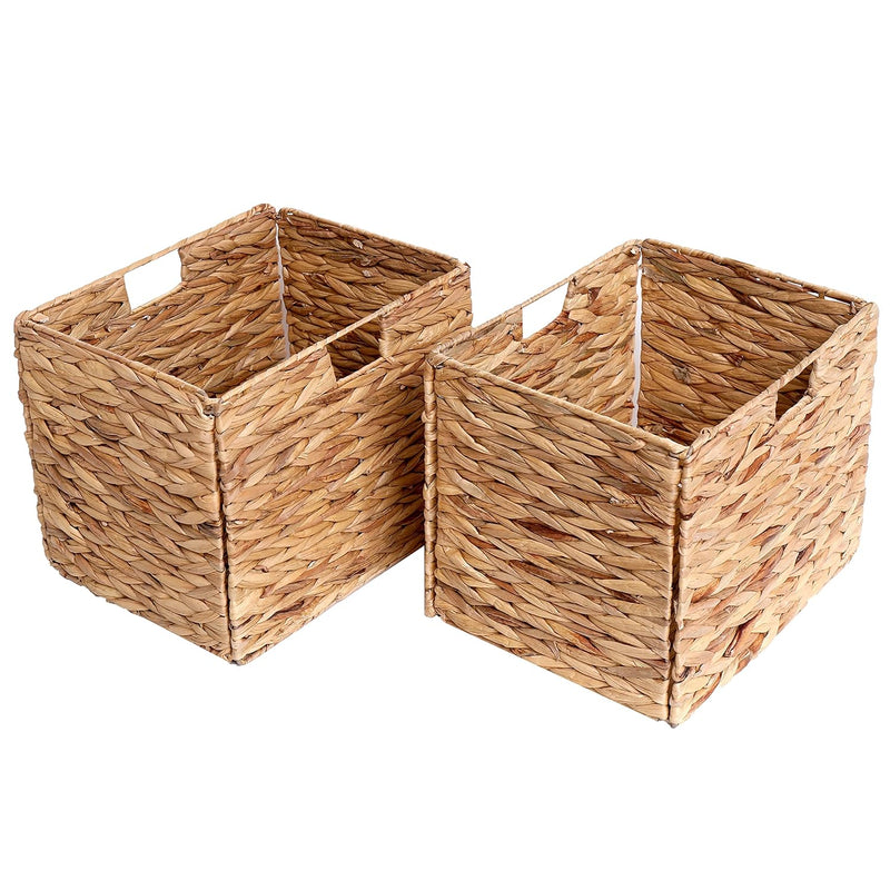 Storage Baskets,Wicker Baskets,Hyacinth Basket For Shelf,Folding 2 Packs Handmad