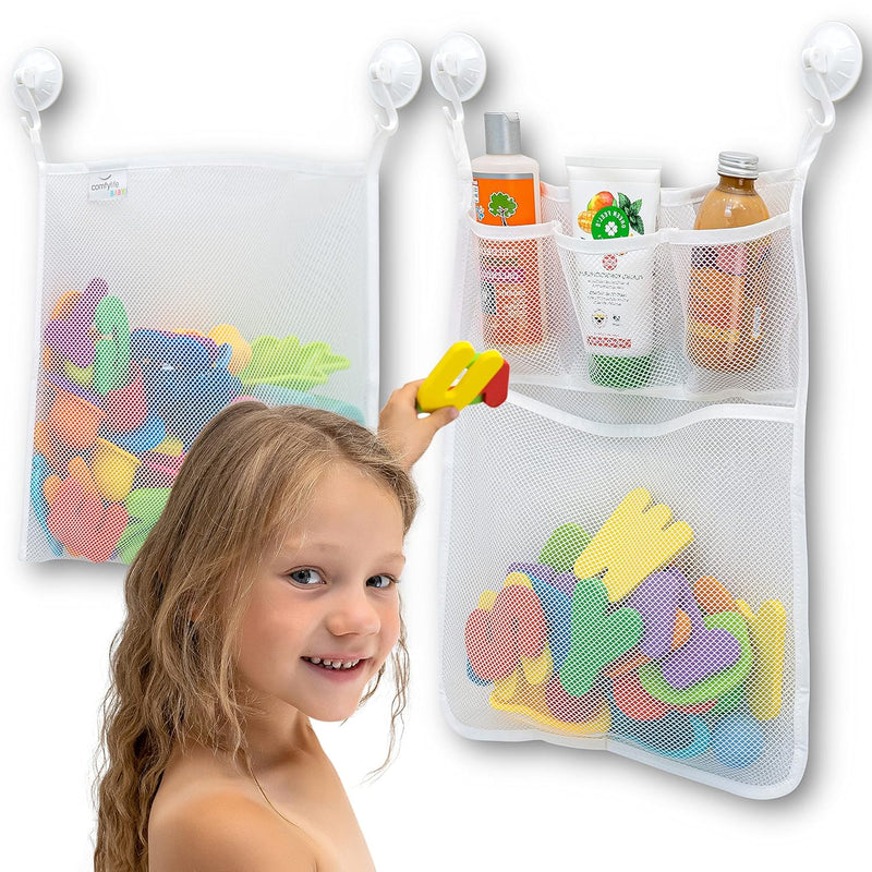 2 X Mesh Bath Toy Organizer + 8 Ultra Strong Hooks The Perfect Bathtub Toy