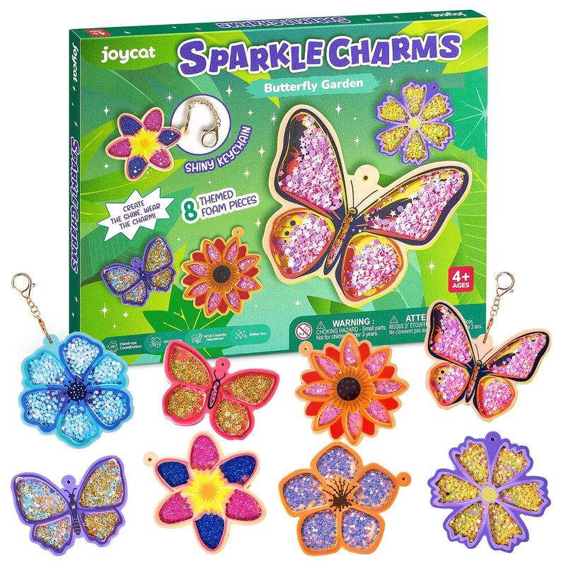 DIY Glitter Keychain Craft Kit for Kids, Butterfly Garden, 8 Charms