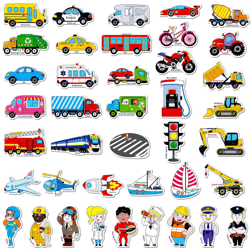 40 PCS Vehicle Magnets, Vehicles and Professions Fridge Magnets for Kids-Co