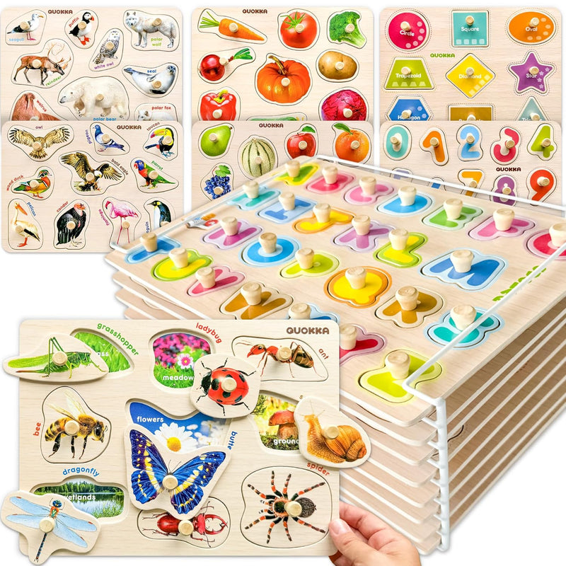 QUOKKA Wooden Puzzles for Toddlers 1-3 - 8XSET Toddler Puzzles Ages 2-4 wit