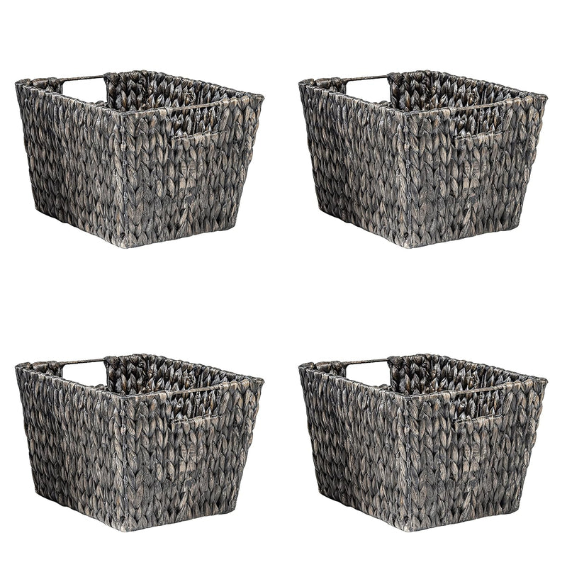 11.5" Hyacinth Storage Basket With Handles, Rectangular (Set Of 4, Black)