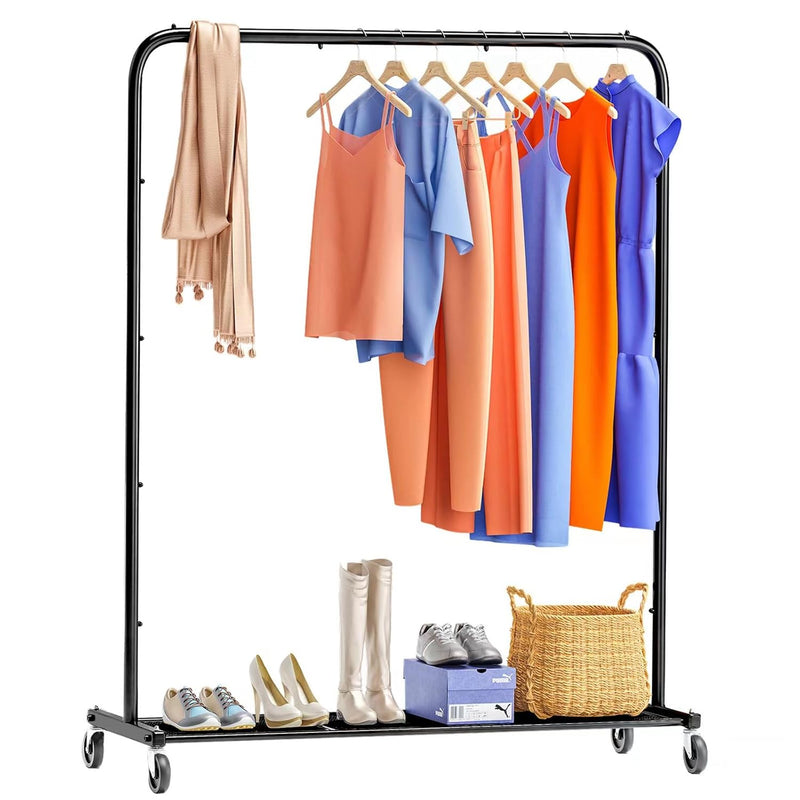 Clothing Garment Rack, 44 Inch Rolling Clothes Organizer On Wheels For Hanging C