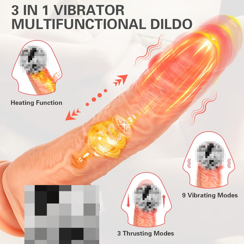 Thrusting Vibrator Dildo - 8.1" Realistic Suction Cup Dildo with 9 Vibration Modes