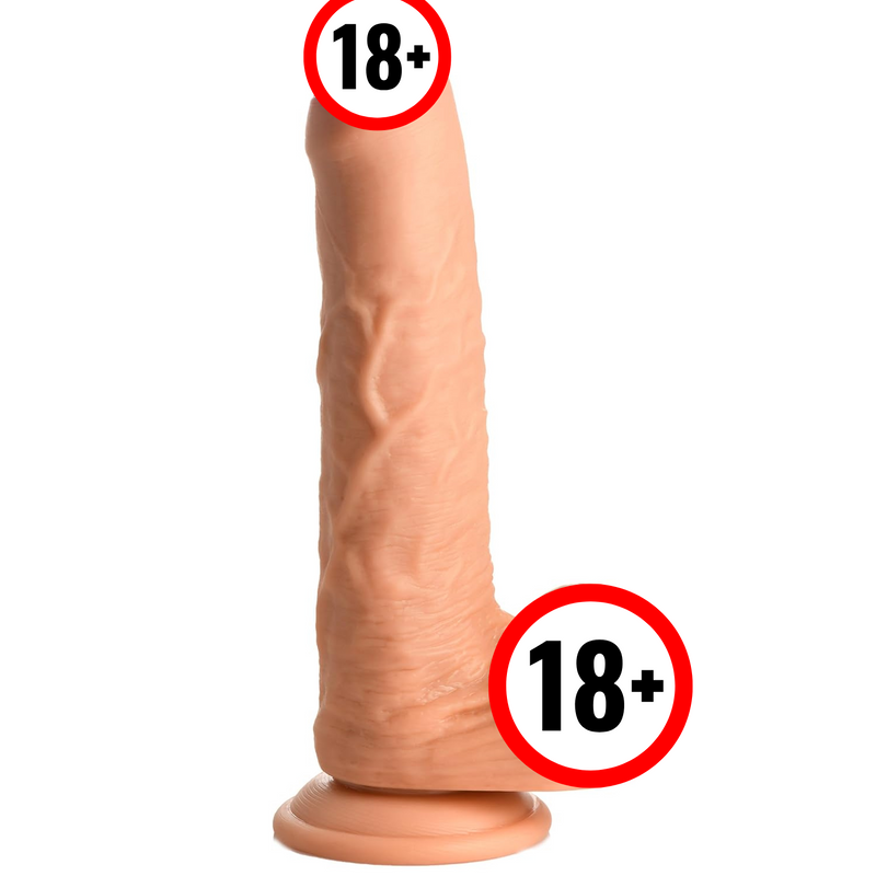 Thinz 8" Uncut Dildo With Balls For Men, Women & Couples. Realism Shape And Texture, Realistically And Artistically Painted, Strong Suction Base, Harness Compatible Dildo. 1 Piece, Medium Cut, Light.