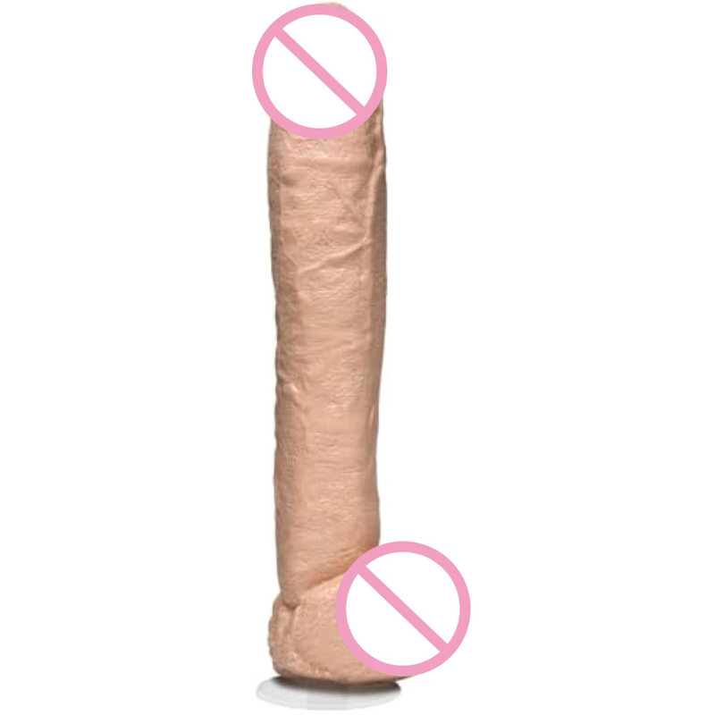 Doc Johnson The Naturals - 12 Inch Dong with Balls - Realistic FIRMSKYN Dildo with Removable Vac-U-Lock Suction Cup - F-Machine and Harness Compatible - for Adults Only, Vanilla