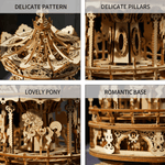3D Wooden Puzzle Carousel Model Building Kits Rotating 5-Horses Music Box Christmas Birthday Gift For Kids Girls Daughter Wife Girlfriend(Amk62 Romantic Carousel)