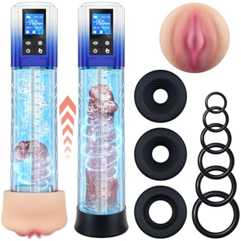 Male Sex Toys Penis Pump For Men - Adult Toys Electric Penis Enlarge Vacuum Pump, Waterproof High-Vacuum Penis Enlargement Extend Pump Masturbator, 10 Erection Training Modes With Mini Pocket Pussy