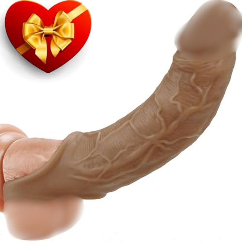 Penis Sleeve Extender Cock Sleeve Extension Sheath Silicone Penis Ring with Ball Stretcher Enlarge Thicken Reusable Realistic Condom Enlarger Male Sex Toy for Men Couples (Clasick)