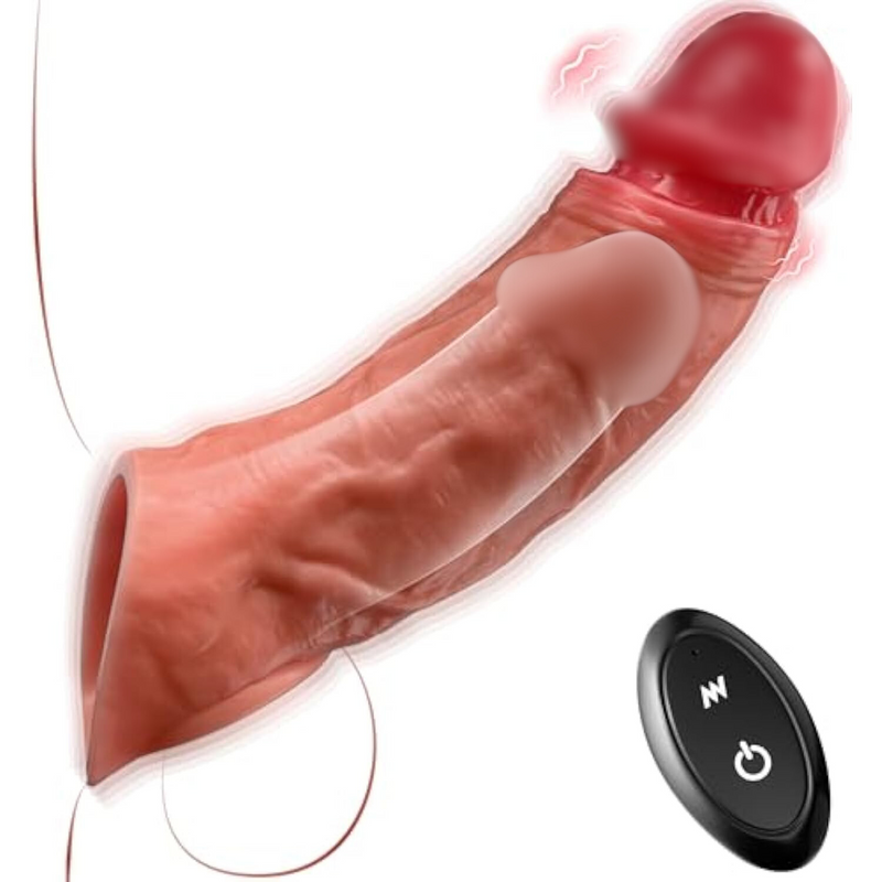 Male Sex Toys Penis Sleeve With Cock Ring, 10 Vibrating Modes Penis Extender Sex Toys For Men Adult Toy Male Vibrator Realistic Penis Enlarger Thicken For Mens Couples